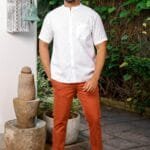 White Chinese Collar Linen Shirt