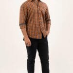 Orange Designer Checkered Long Sleeve Shirt